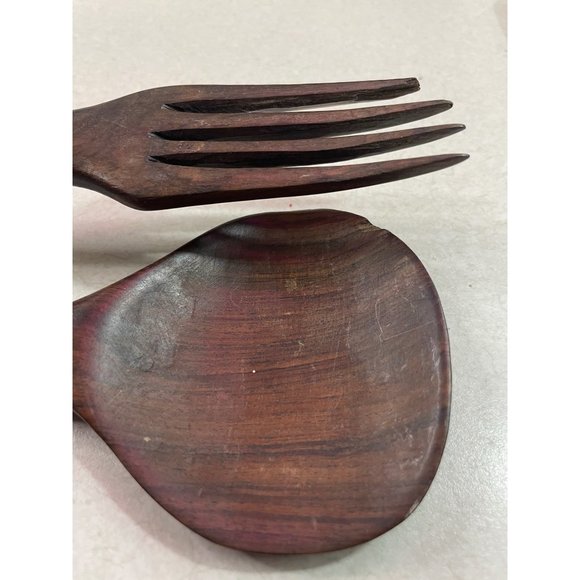 Hand Carved Wood Salad Spoon Fork Server Set African ? Ironwood - Picture 8 of 9